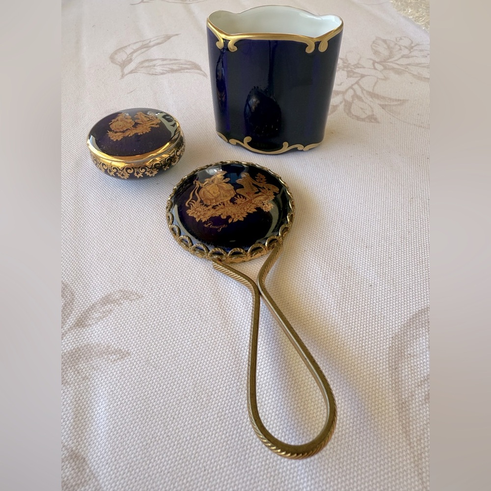 JLMENAU, Porcelain, Elegant Blue and Gold Vanity Set